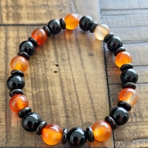 Halloween 8mm  Bracelet Set Carnelian Onyx - Picture 12 of 12